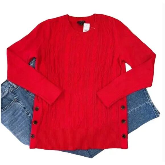 NWT Ann Taylor Red Side Button Cable Sweater - SIZE SMALL - Picture 1 of 6